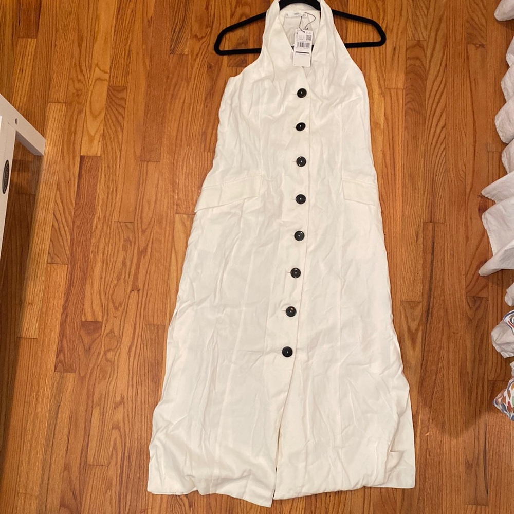 Mango button front tailored dress in white